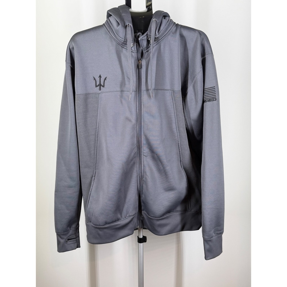 Forged Clothing Mens Gray Trident Logo Full Zip Hoodie Sweatshirt Size Medium